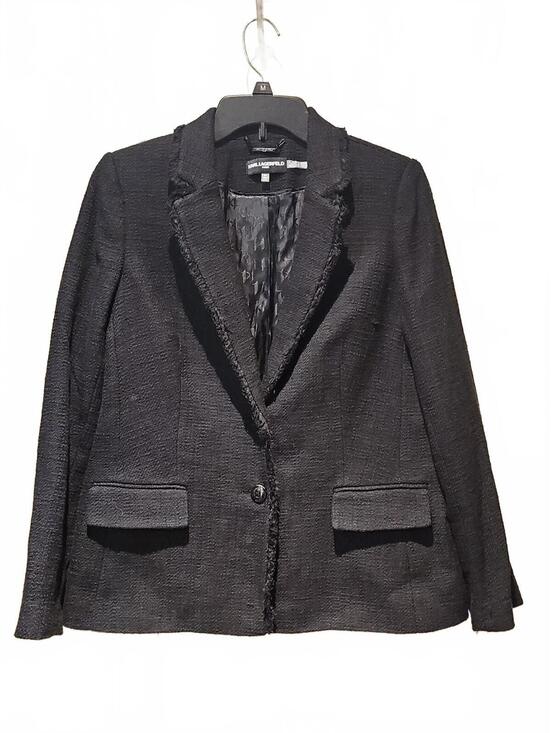 Karl Lagerfeld Jackets & Blazers - Karl Lagerfeld Paris Black Tweed Fringed Blazer Jacket Size 10 P  NWT  Ret $189